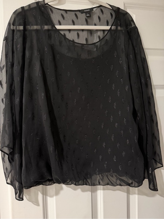 Alfani Tops - Alfani Black Sheer Metallic Dot Overlay Blouse